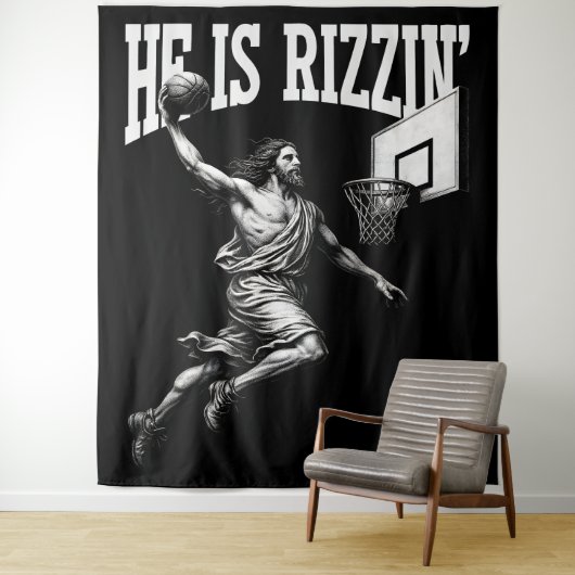 Er rizzin lustigen Jesus Basketball Ostertag Wandteppich (Beispiel)