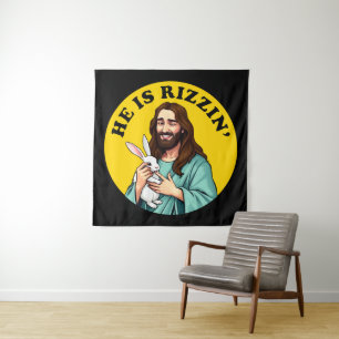 Er ruiniert den lustigen Jesus Christlich Ostertag Wandteppich