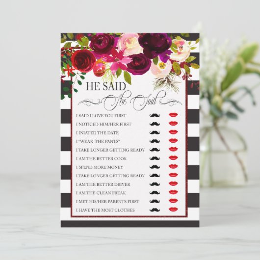 Er sagte: "Brautparty Game" Einladung (Stehend Vorderseite)