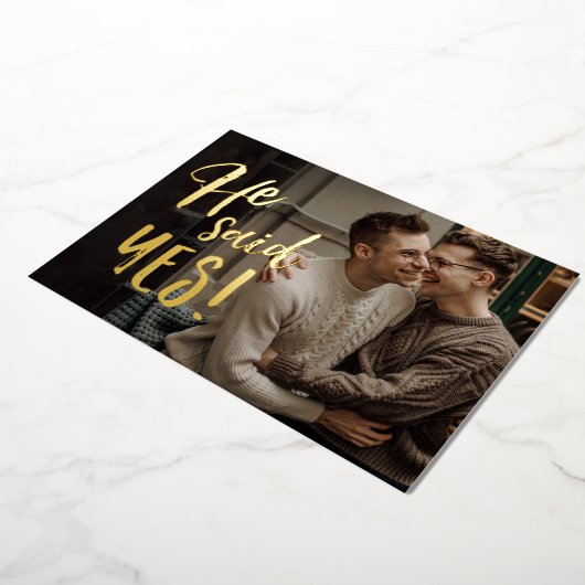 Er sagte ja Gay Verlobung Ankündigung Gold Foil (Gedreht)
