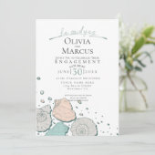 ER sagte ja Seashell Verlobung Coral Aquamarin Einladung (Stehend Vorderseite)