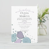 ER sagte ja Seashell Verlobung Lilac Dusty Blue Einladung (Stehend Vorderseite)