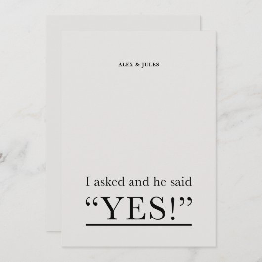 Er sagte Ja Word Text Engagement Partei Einladung (Vorne/Hinten)