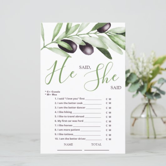 Er sagte: "Olive Branch Bridal Game" (Stehend Vorderseite)