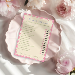 Er sagte, sie habe Brautparty Game Card gesagt Einladung