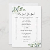 Er sagte, sie habe Brautparty-Spiele gesagt Einladung (Vorderseite)