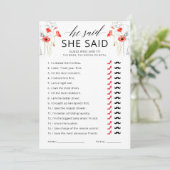 Er sagte, sie habe Floral Brautparty Game Card ges Einladung (Stehend Vorderseite)