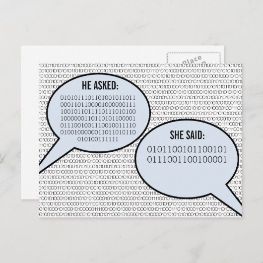 Er sagte, sie sagte Binärkode Save the Date Ankündigungspostkarte (Vorne/Hinten)