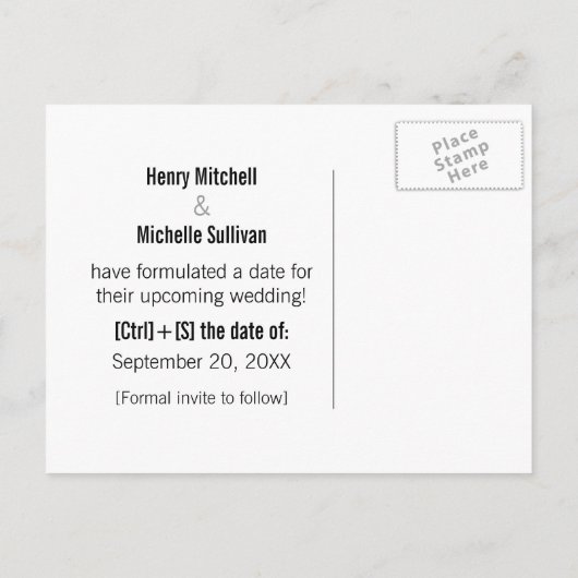 Er sagte, sie sagte Binärkode Save the Date Ankündigungspostkarte (Rückseite)