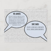 Er sagte, sie sagte Binärkode Save the Date Ankündigungspostkarte (Vorderseite)