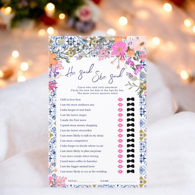 Er sagte, sie sagte blaues italienisches Brautpart (He said she said blue italian bridal shower game)