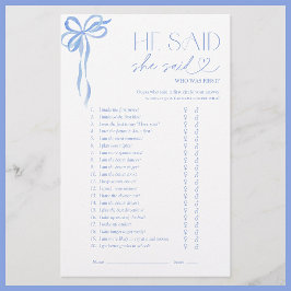 Er sagte, sie sagte Blue Bow Brautparty Game