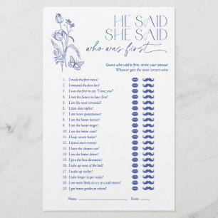 Er sagte, sie sagte Blue Floral Brautparty Game