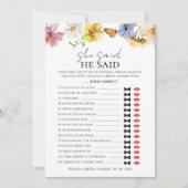 Er sagte, sie sagte | Boho Brautparty Game Card Einladung (Vorderseite)