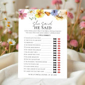 Er sagte, sie sagte | Boho Brautparty Game Card Einladung