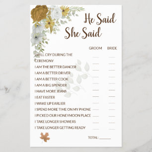 Er sagte, sie sagte Boho Herbst-Brautdusche-Spiel  Flyer