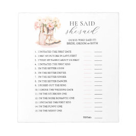 ER SAGTE, SIE SAGTE Boots Bubbly Brautparty GAME Notizblock