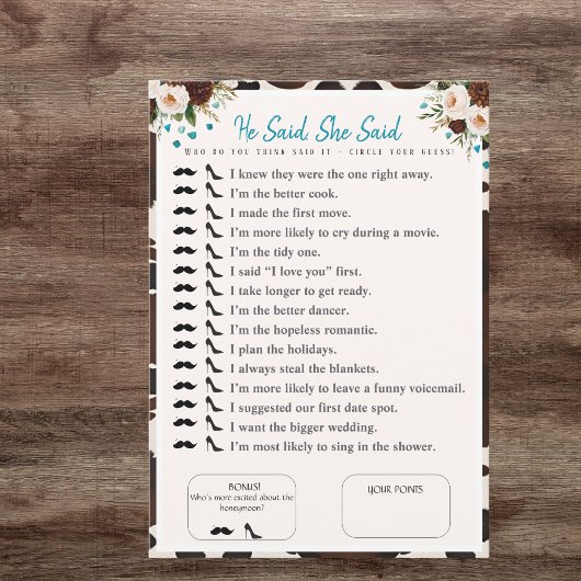 Er sagte, sie sagte Brautparty Boho Game Einladung