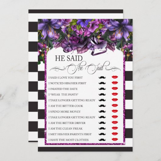 Er sagte, sie sagte, Brautparty Briom Groom Einladung (Vorne/Hinten)