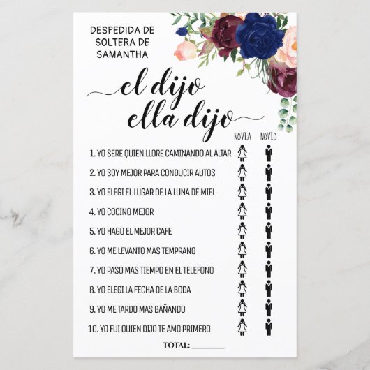 Er sagte, sie sagte Brautparty-Game (Rückseite)