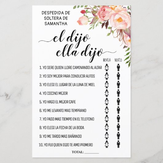 Er sagte, sie sagte Brautparty-Game (Rückseite)