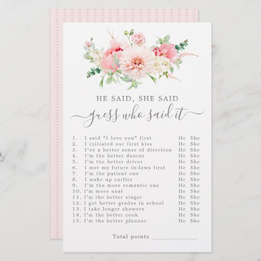 Er sagte, sie sagte Brautparty Game (Vorne/Hinten)