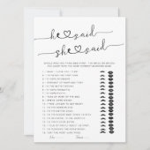 Er sagte, sie sagte Brautparty Game (Vorderseite)