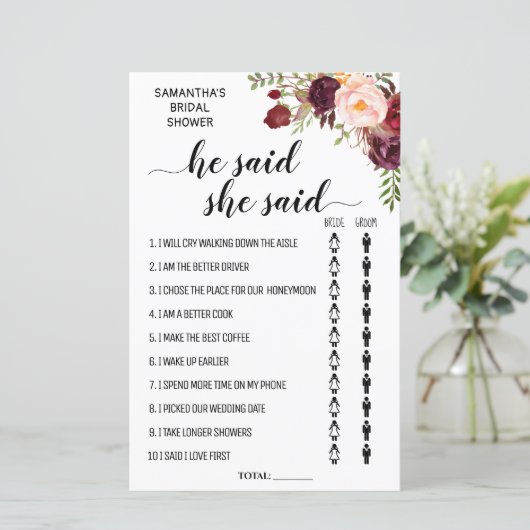 Er sagte, sie sagte Brautparty-Game (Stehend Vorderseite)