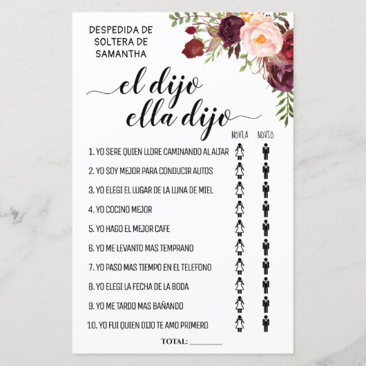 Er sagte, sie sagte Brautparty-Game (Rückseite)