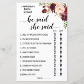Er sagte, sie sagte Brautparty-Game (Vorderseite)