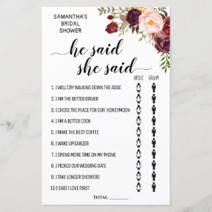 Er sagte, sie sagte Brautparty-Game