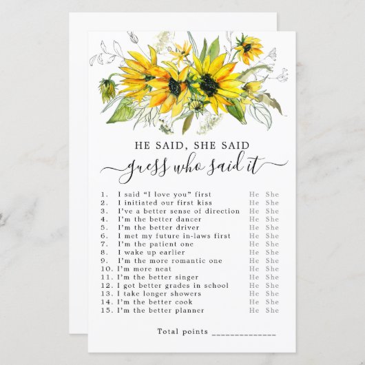 Er sagte, sie sagte Brautparty Game (Vorne/Hinten)