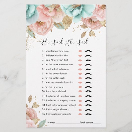 Er sagte: "Sie sagte Brautparty Game (Vorderseite)