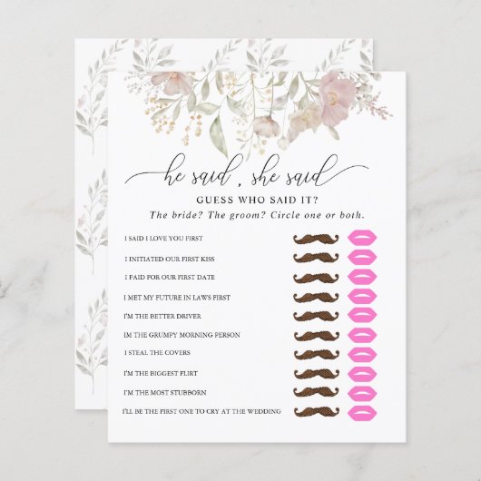 Er sagte, sie sagte | Brautparty Game (Vorne/Hinten)