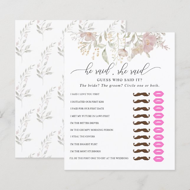 Er sagte, sie sagte | Brautparty Game (Vorne/Hinten)