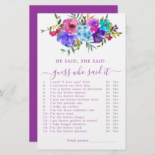 Er sagte, sie sagte Brautparty Game (Vorne/Hinten)