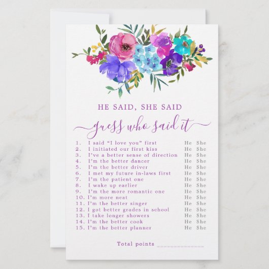 Er sagte, sie sagte Brautparty Game (Vorderseite)