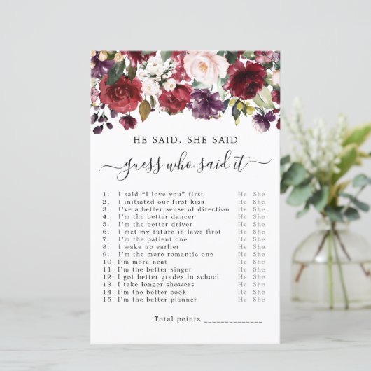 Er sagte, sie sagte Brautparty Game (Stehend Vorderseite)