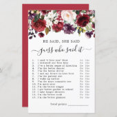 Er sagte, sie sagte Brautparty Game (Vorne/Hinten)