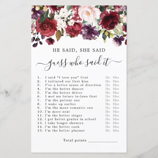 Er sagte, sie sagte Brautparty Game (Vorderseite)
