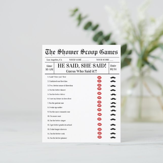 Er sagte, sie sagte Brautparty Game (Stehend Vorderseite)