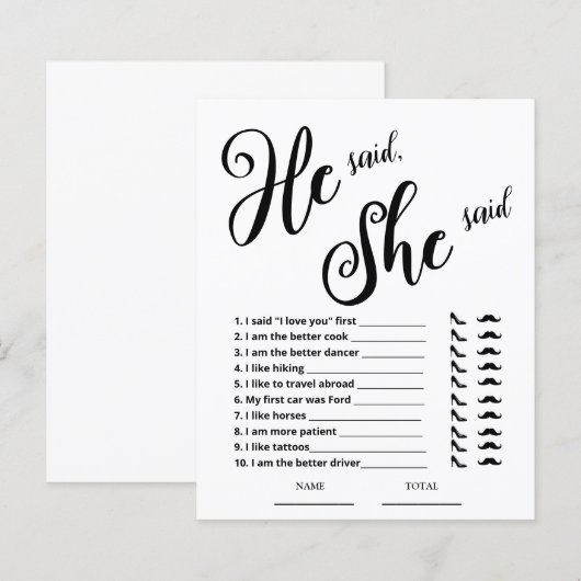 Er sagte, sie sagte Brautparty Game (Vorne/Hinten)
