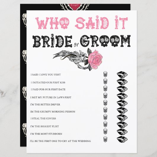 Er sagte, sie sagte | Brautparty Game (Vorne/Hinten)