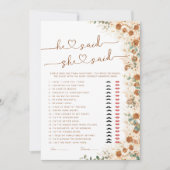Er sagte, sie sagte Brautparty Game | Boho Rustic (Vorderseite)