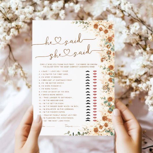 Er sagte, sie sagte Brautparty Game | Boho Rustic