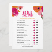 Er sagte, sie sagte Brautparty Game Card Floral Einladung (Vorne/Hinten)