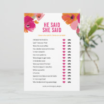 Er sagte, sie sagte Brautparty Game Card Floral