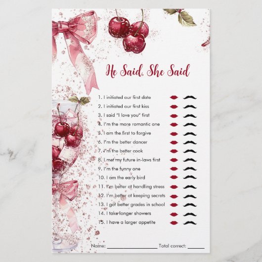 Er sagte, sie sagte Brautparty Game Cherry Bow (Vorderseite)