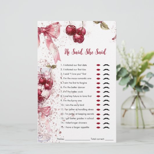 Er sagte, sie sagte Brautparty Game Cherry Bow (Stehend Vorderseite)