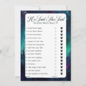 Er sagte, sie sagte Brautparty Game Einladung (Vorderseite)